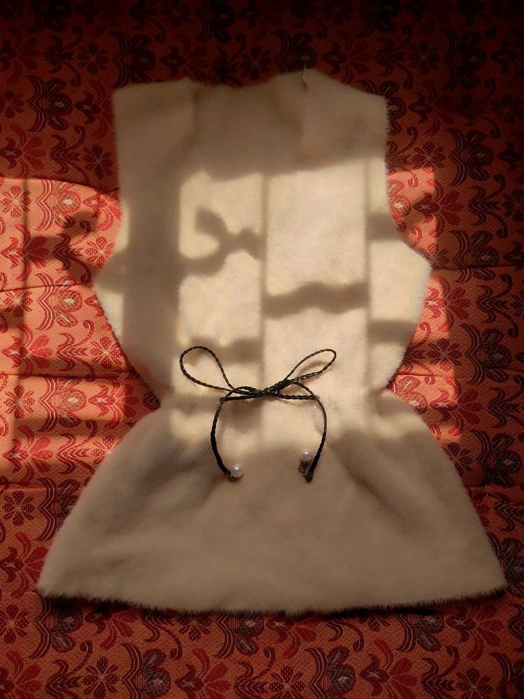 Cream Fuzzy Vest with Tie