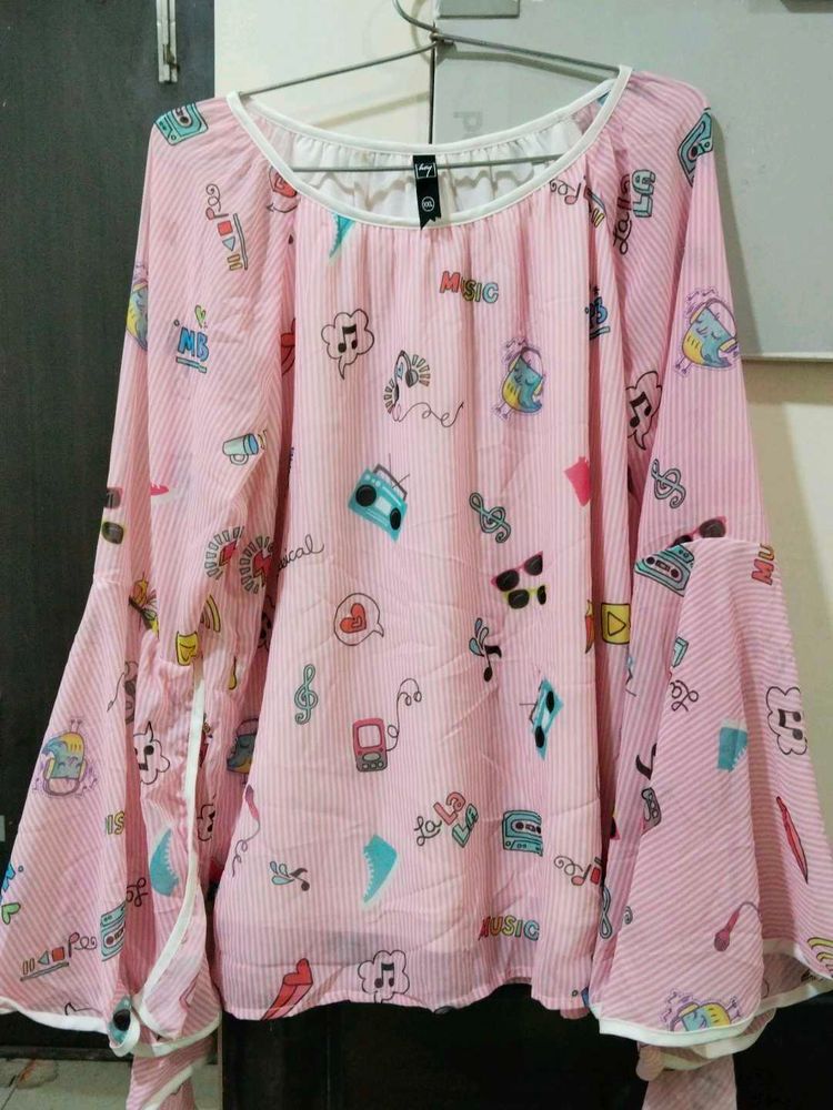 Cute Pink Printed Polyester Fabric – Soft &amp; Light