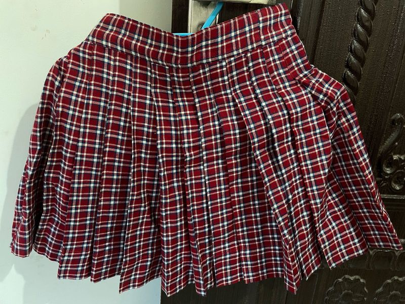Red Plaid Pleated Mini Skirt