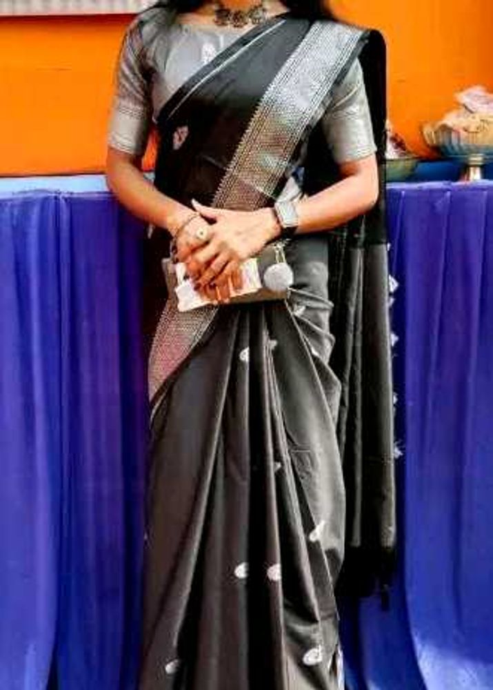 Silver Black Banarasi Silk Saree