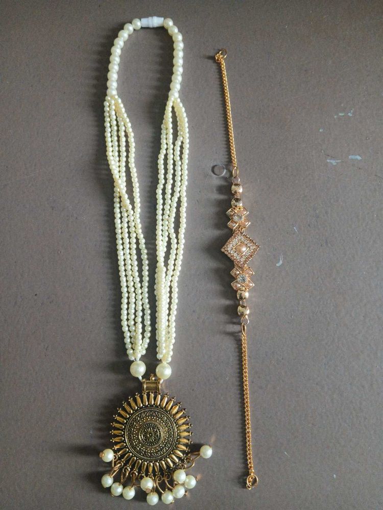 Elegant Pearl Necklace &amp; Bracelet Set