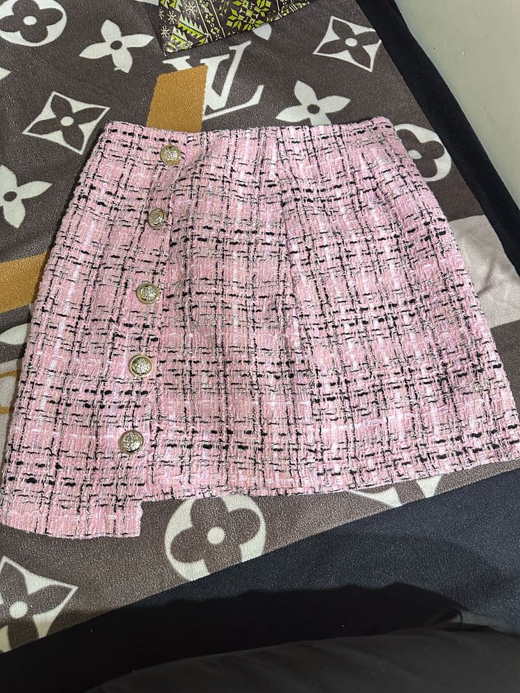Pink Tweed Mini Skirt
