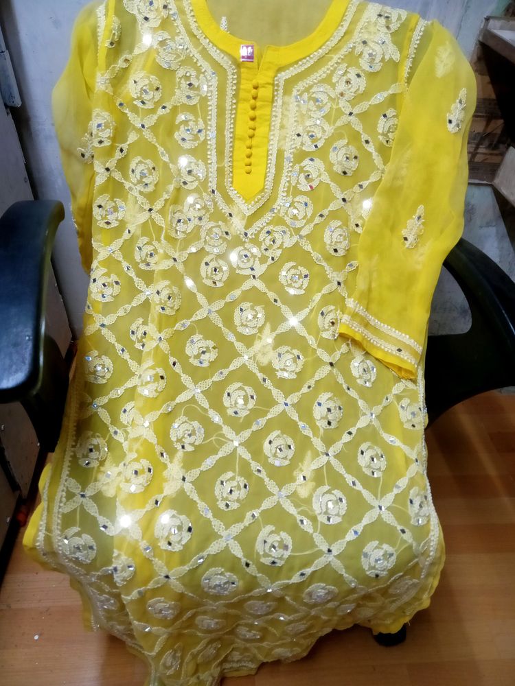 Yellow Embroidered Kurti