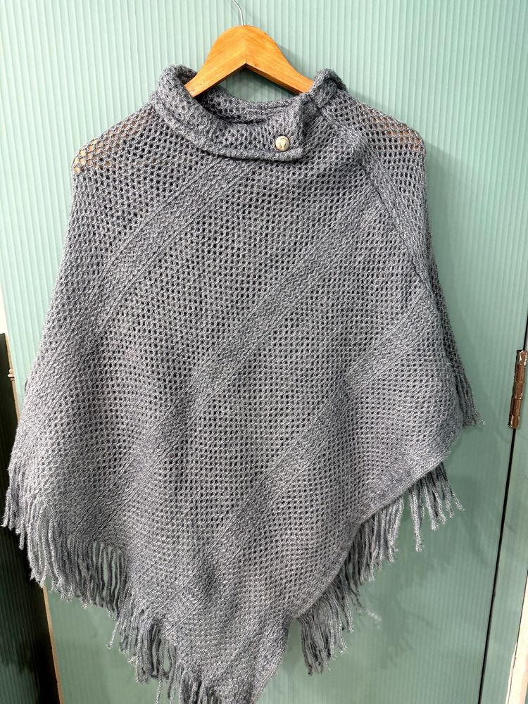 Grey Soft  Poncho Cape For Women