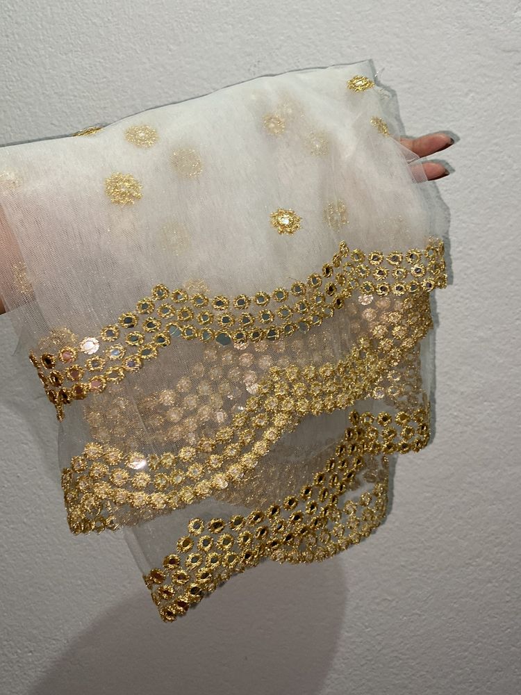 Beautiful White Golden Mirror work Dupatta❤️