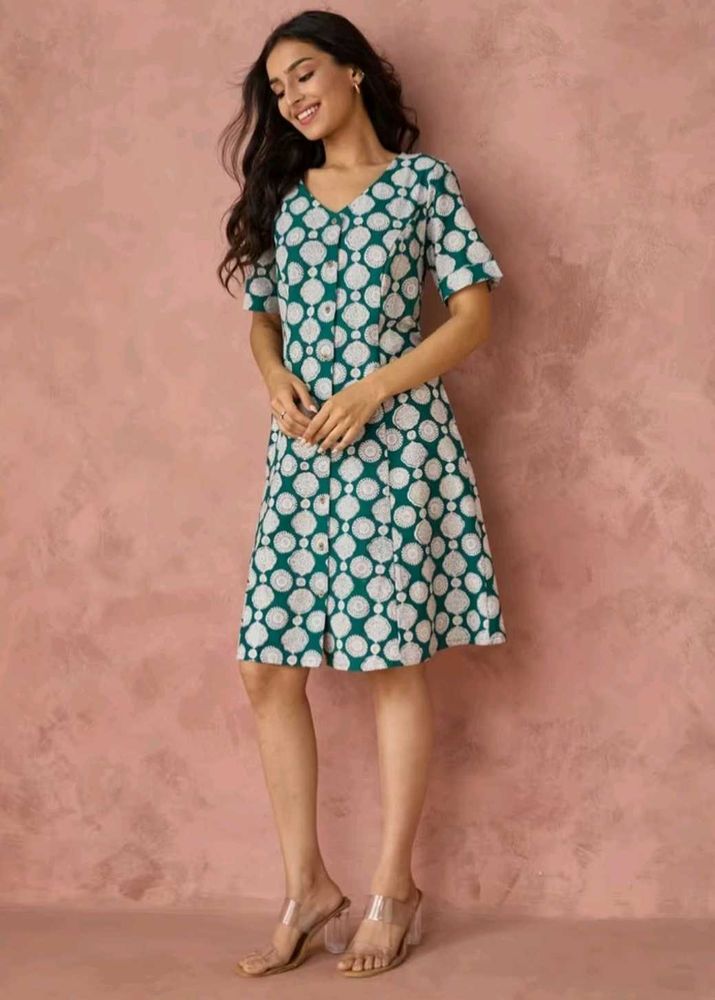FabIndia Green Floral Dress