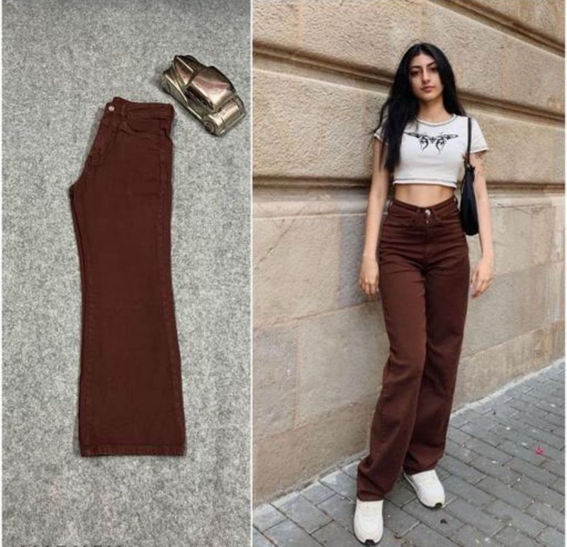 High Waist Dark Brown Jeans With Tag