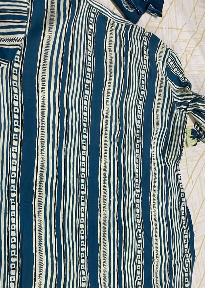 Striped Blue Kurta Set With Cotton Duptta