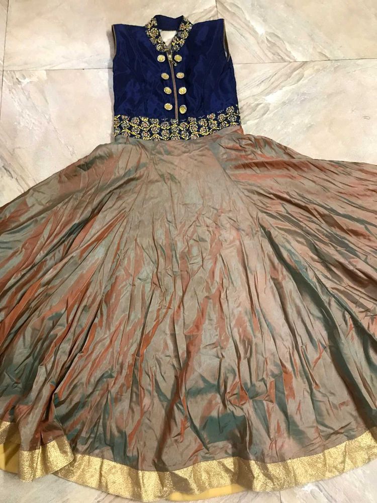 Elegant Blue &amp; Gold Anarkali Dress