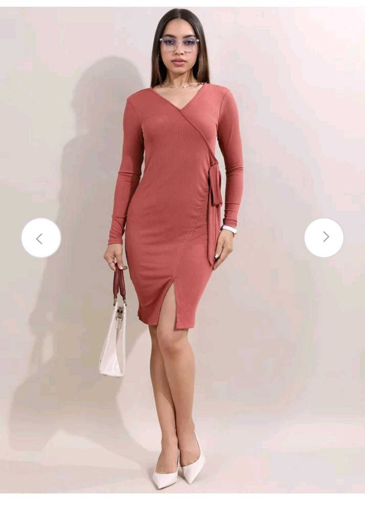 Peach Colour Bodycon Dress
