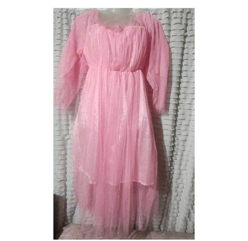 Pink Mesh Long Sleeve Dress