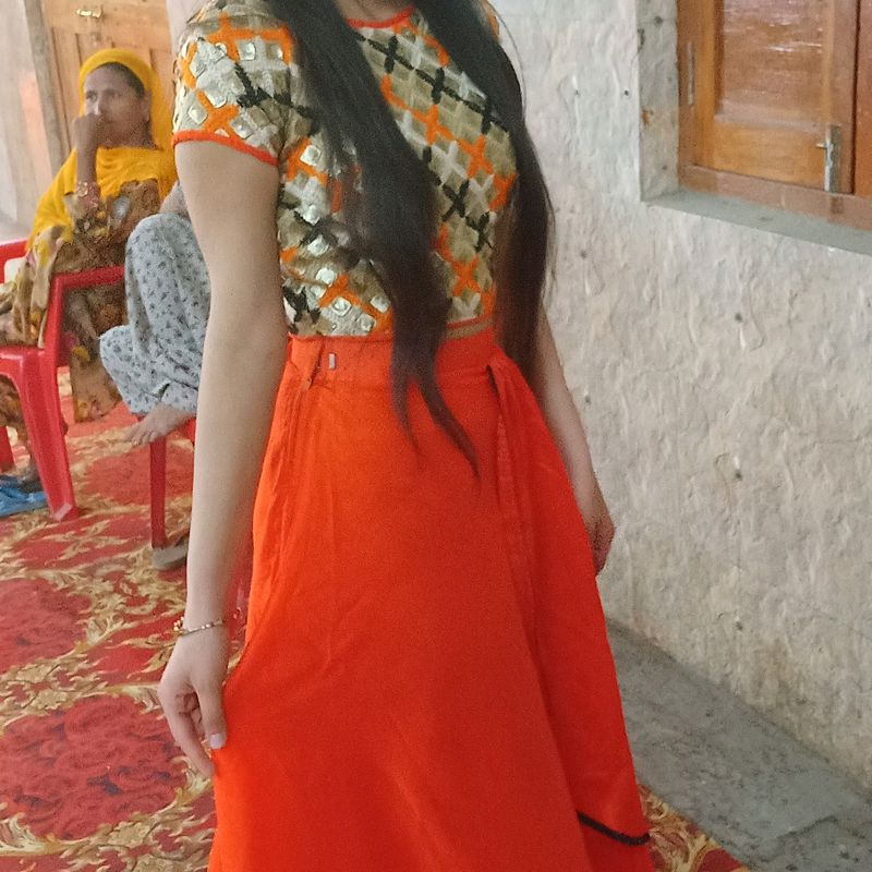 Orange Beautiful Lehenga Full Umbrella Skirt