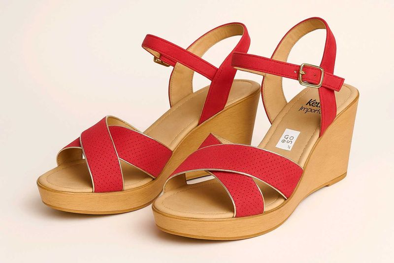 Red Wedge Sandals