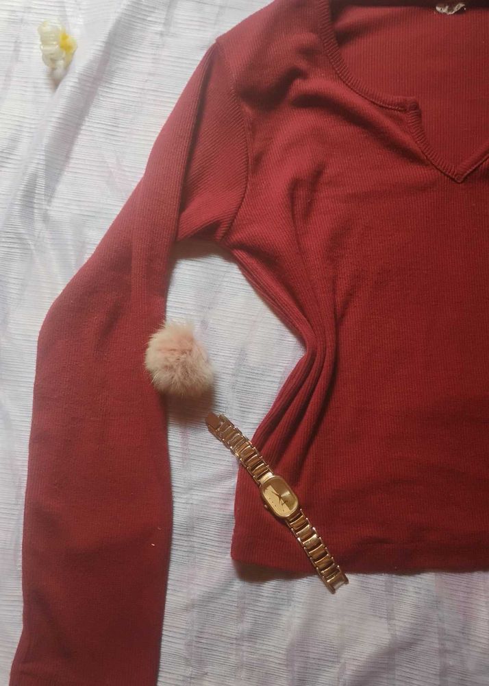 Red V-Neck Top