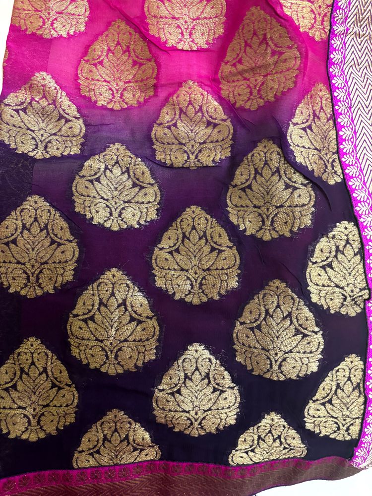 Beautiful Cream colour Saree With Purple Border