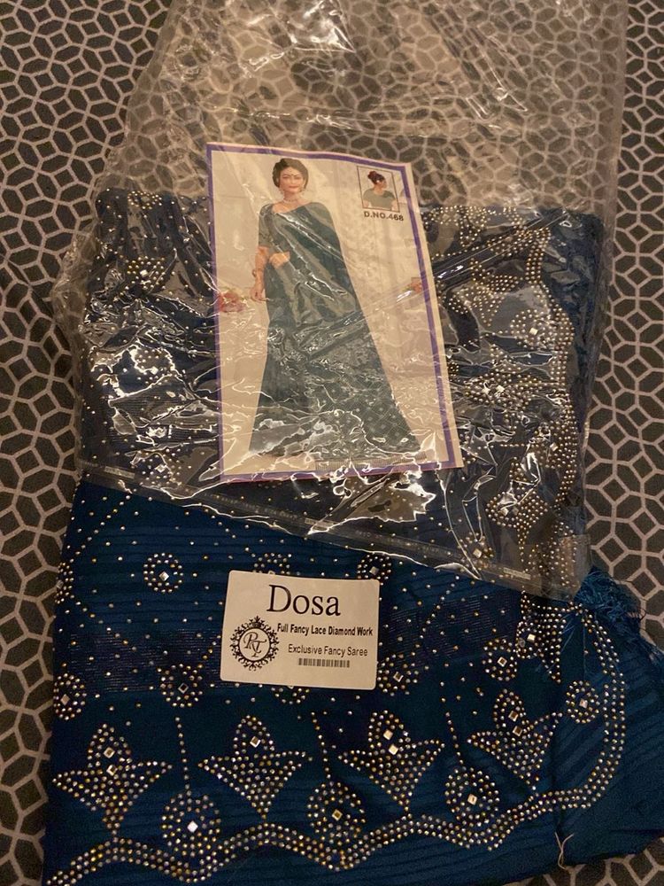 Elegant Blue Embellished Saree