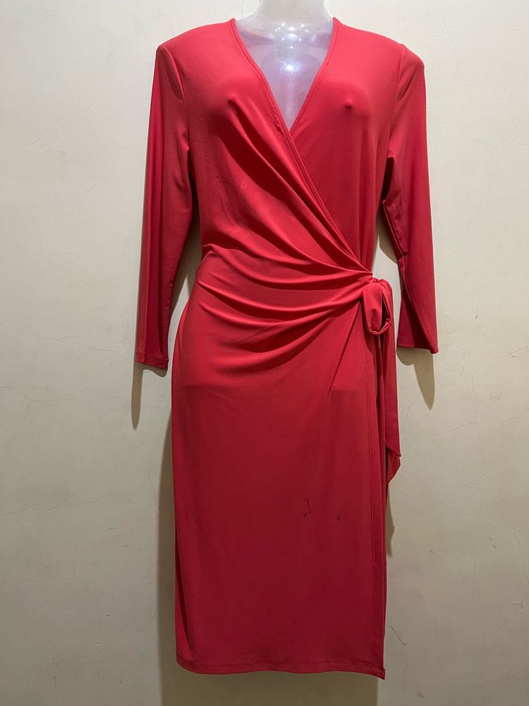 Peach Wrap Designer Dress