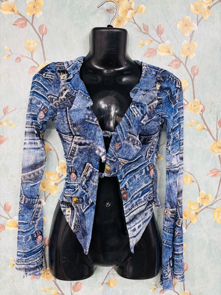 Women Denim Print Top
