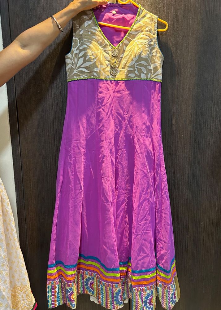 Purple &amp; Gold Ethnic Anarkali Kurta