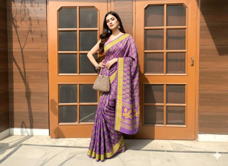 💜✨PRINTESTY LOOK PURPLE SAREE✨