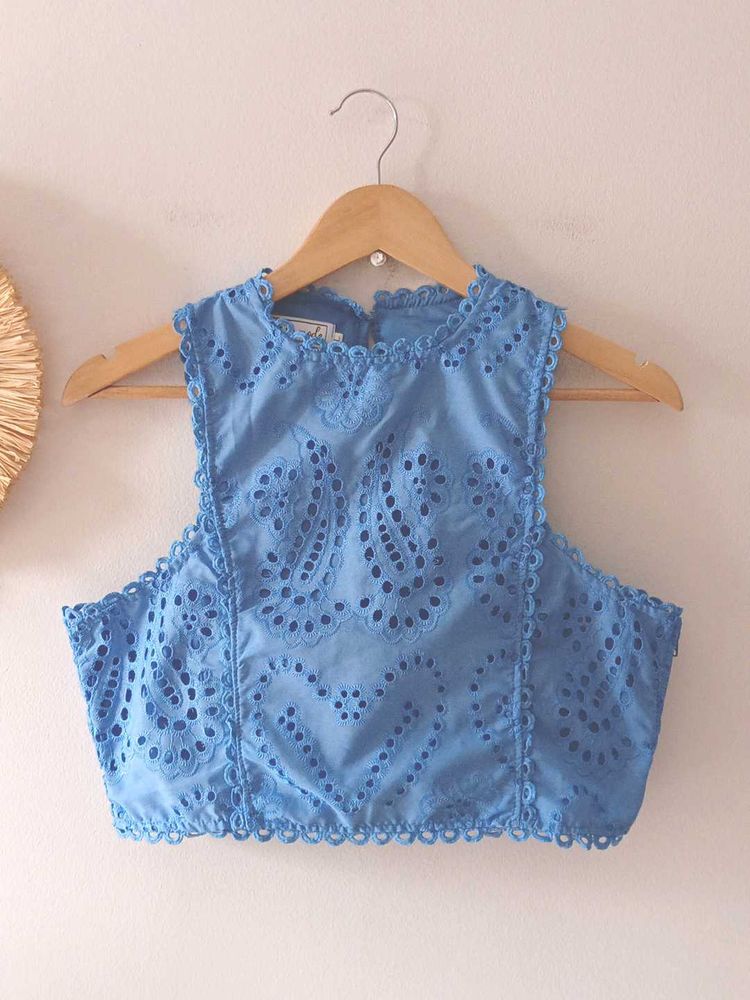 Blue Schffli Crop Top
