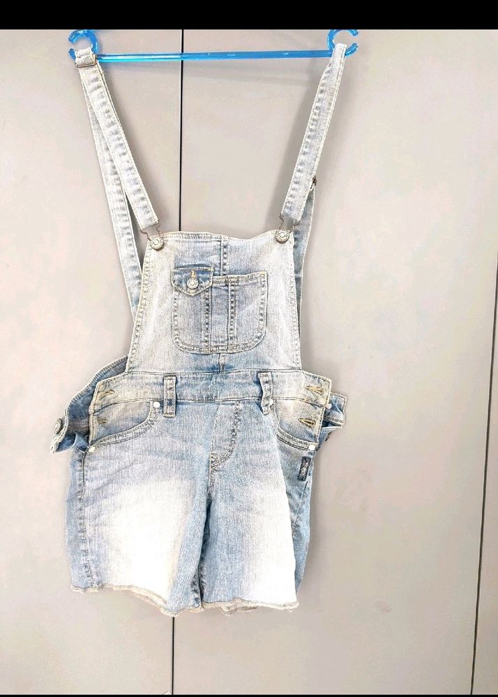 Denim Faded Short Jumpsuit