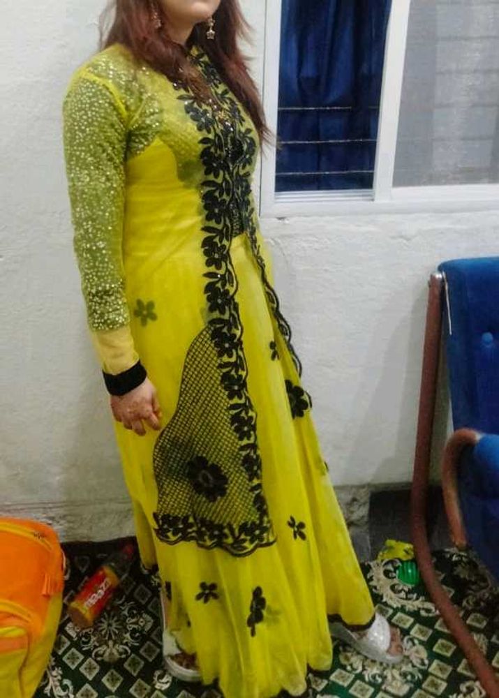 Elegant Yellow &amp; Black Embroidered Dress