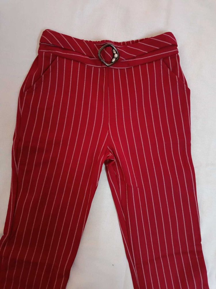 Striped Red Casual Pants