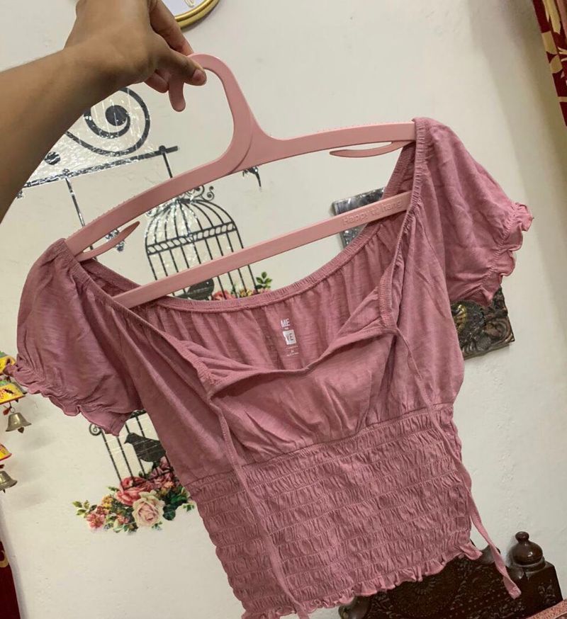 Pink Smocked Crop Top