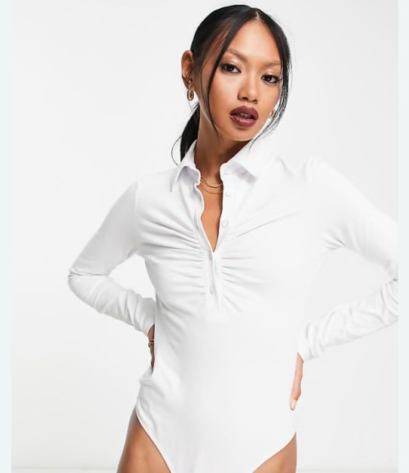 Zara White Fitted Collar Top