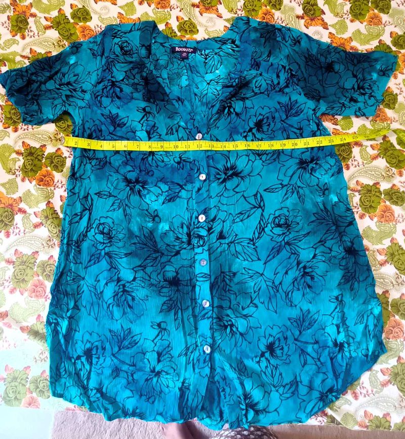 Floral Print Blue Long Shirt