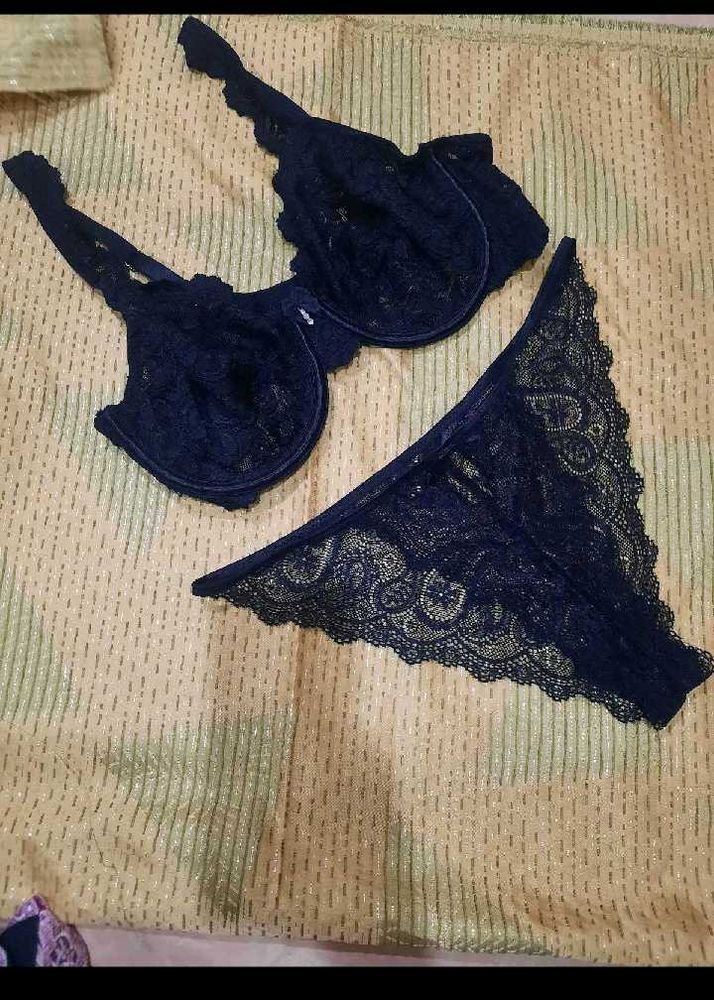 Navy Lace Bra and Panty Set