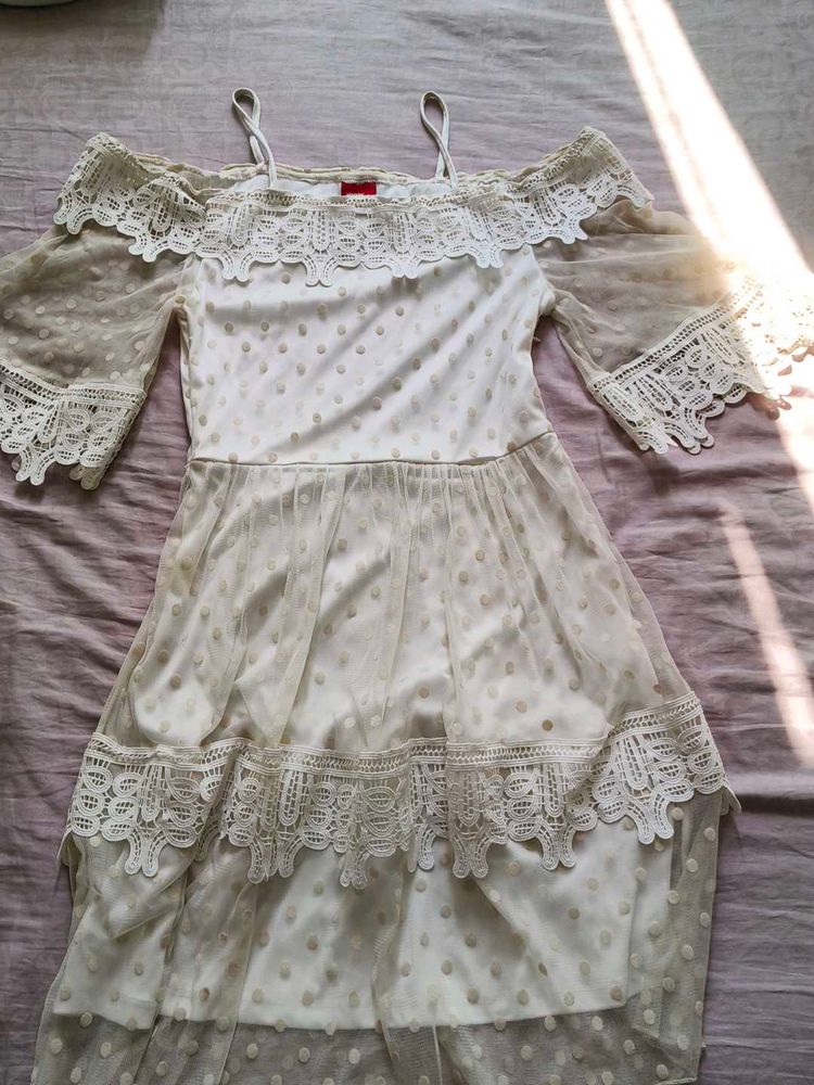 Cream White Mini Dress Off Shoulder
