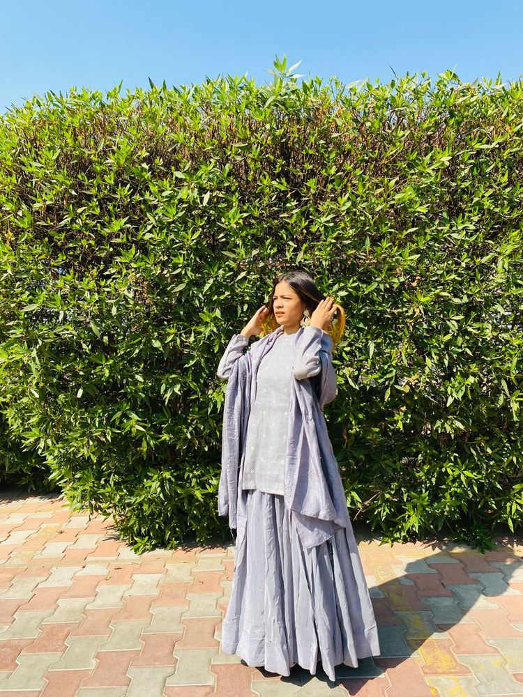 Gray Top and Sharara Set