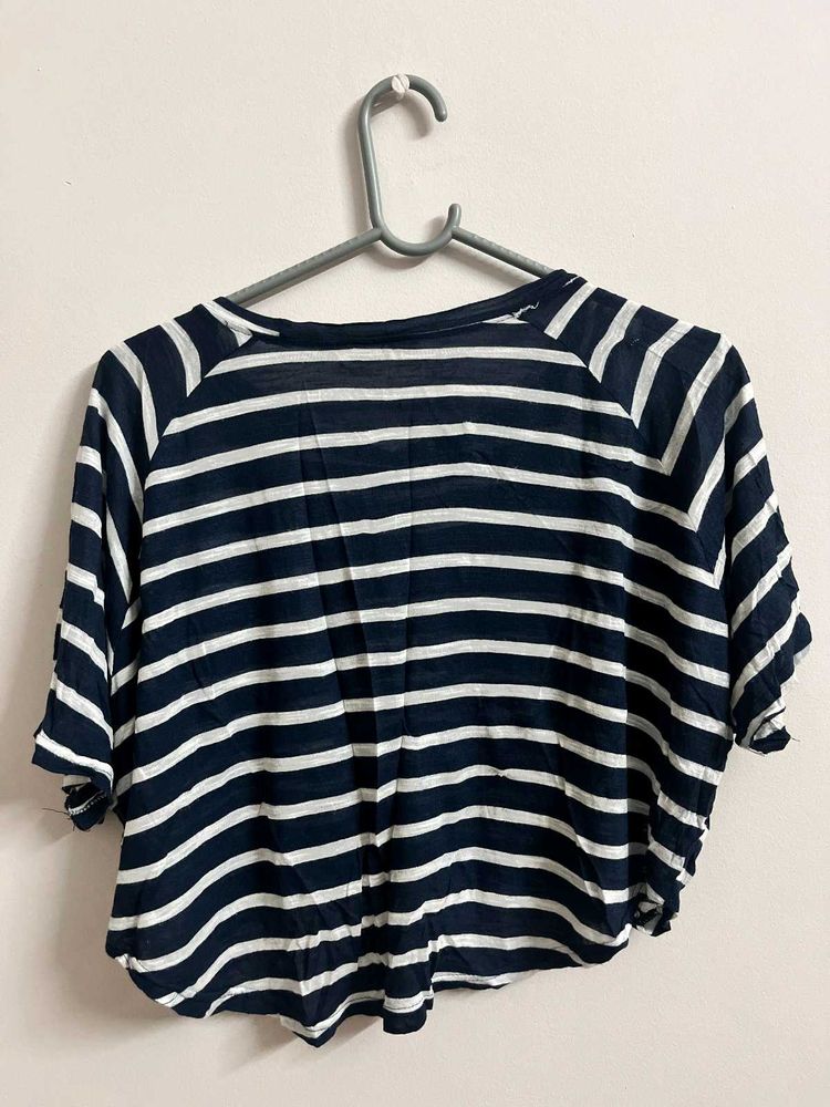 Striped Navy &amp; White Cropped Tee