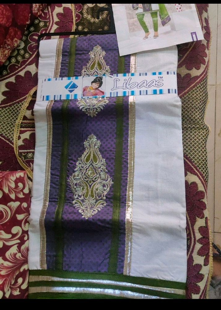 Libas White Cotton Dress Material