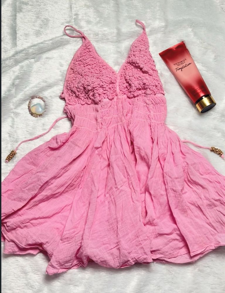 Pink Crochet Summer Dress