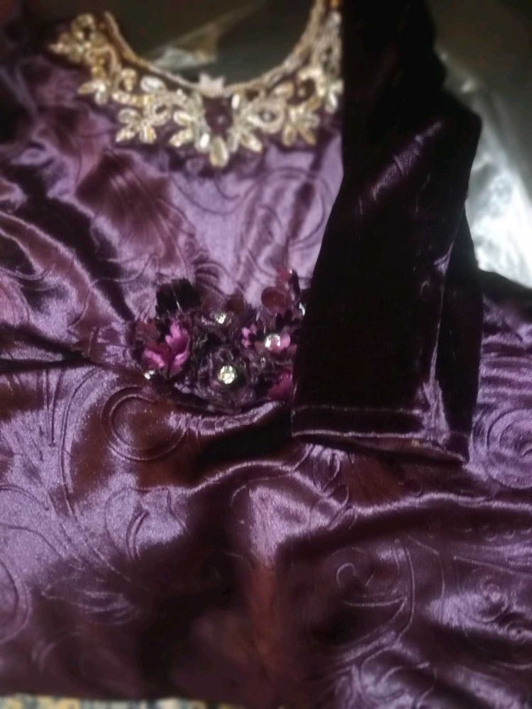 Gorgeous  Dark Purple Frock Velvet Full Sleeves