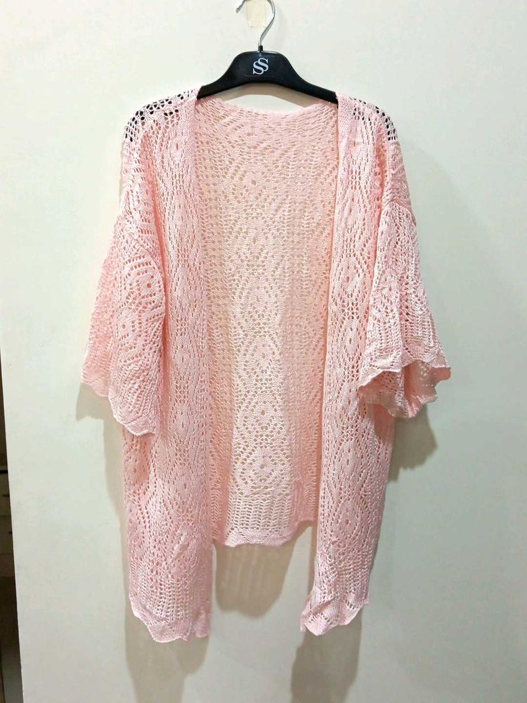 Pink Crochet Shrug For Women