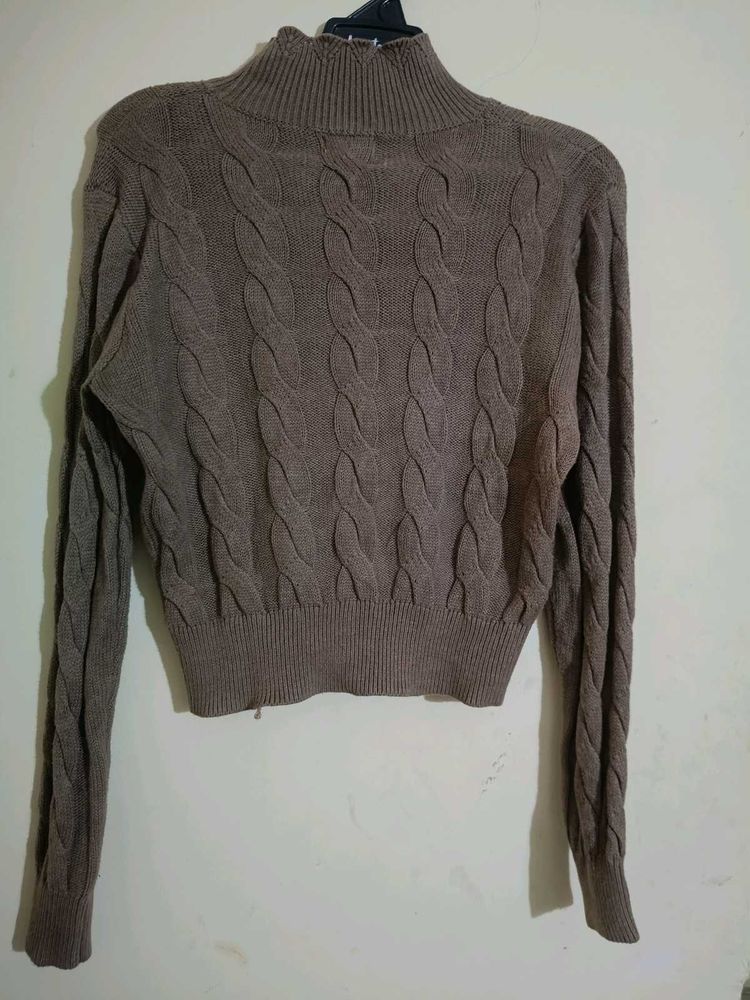 Brown Knit Turtleneck Sweater
