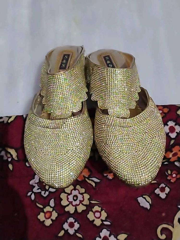 Sparkling Golden Embellished Flats
