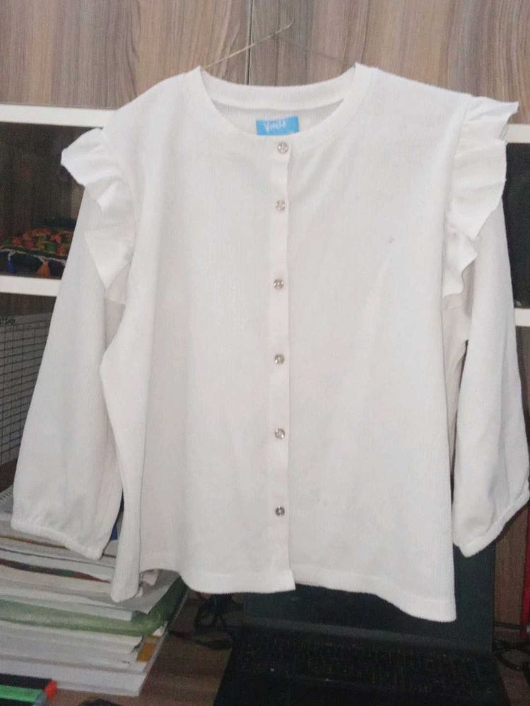 Cute White Ruffle Cardigan