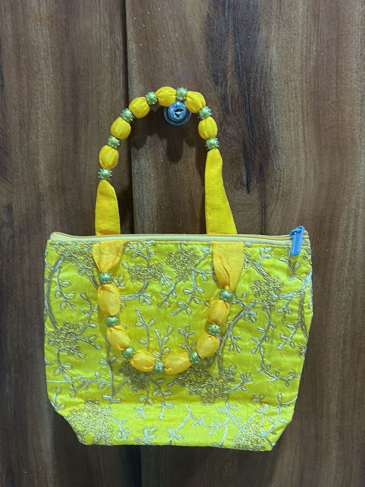 Embroidered Yellow Handbag