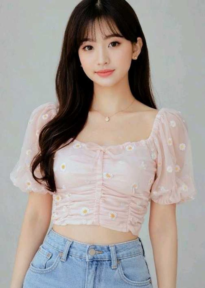 Pink Daisy Mesh Crop Top