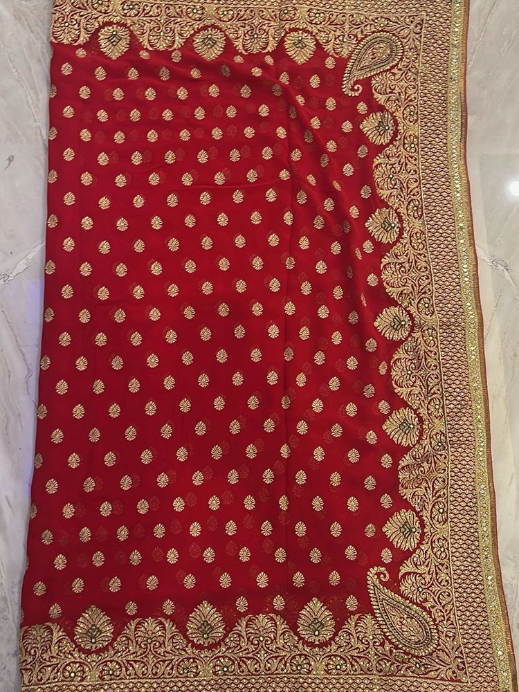 Red Embellished Saree