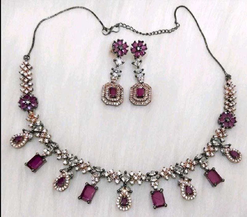 Pinkish Purple American Dimond Jewelary Set