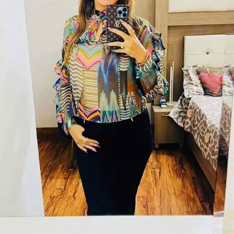 Colorful Ruffle Sleeve Top