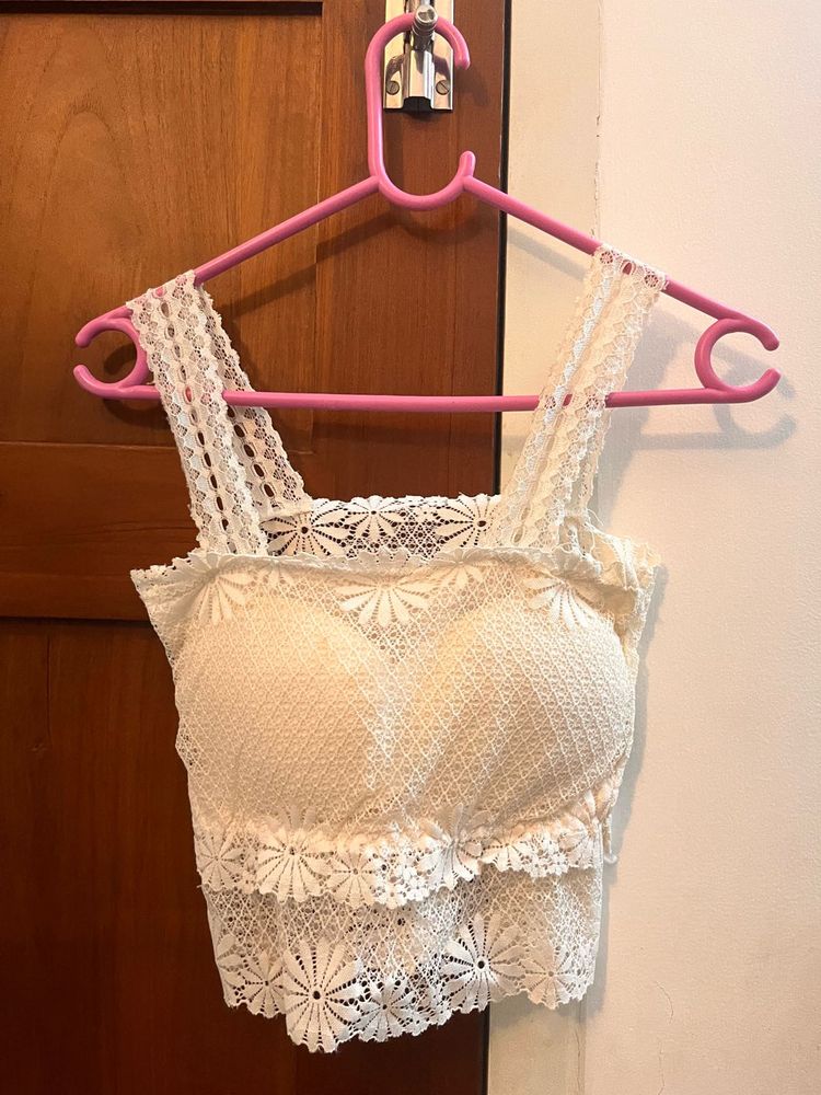 White Lace Bralette Crop Top – Free Size