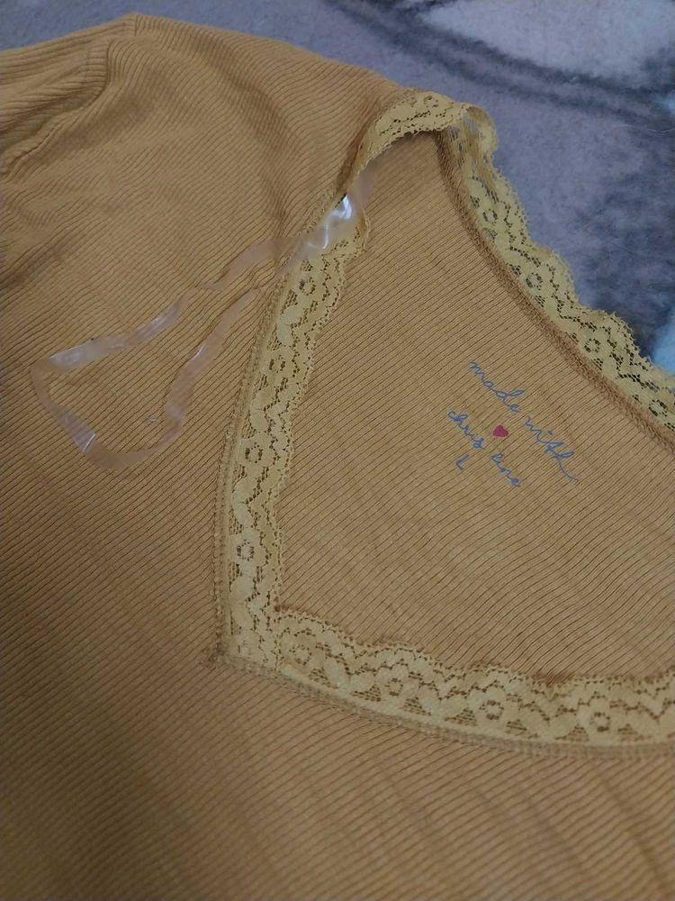 Lace Trim Ribbed Top