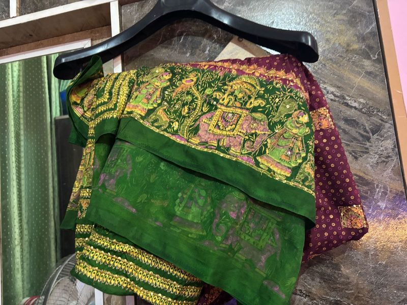 Elegant Green &amp; Maroon Saree